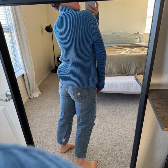 Vintage Gap Cobalt Blue Thick Cotton Rib Knit Mock Neck Sweater - Picture 9 of 9